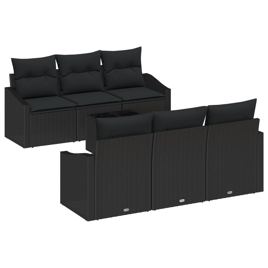 7-Delige Tuin Sofa Set Met Kussens Zwart Rattan Gegalvaniseerd Staal