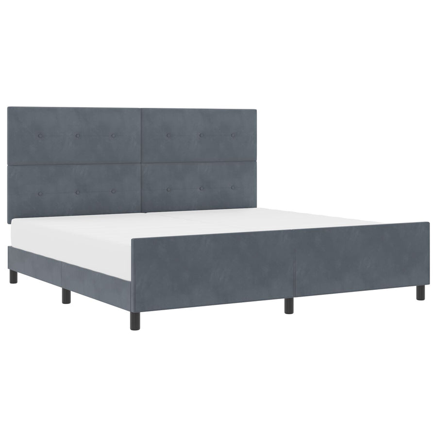 Bed Frame Donkergrijs 200X200 Cm Velvet Crème