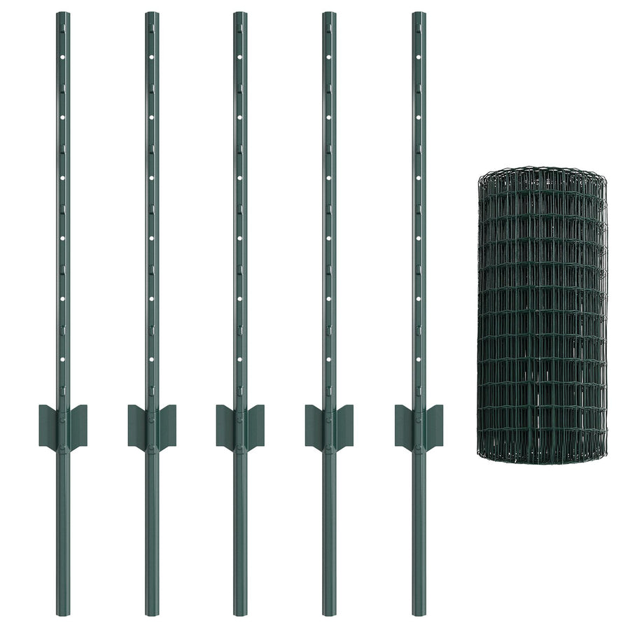 Euro Omheining Met 5 U-Paaltjes Groen 0.6X10 M Staal