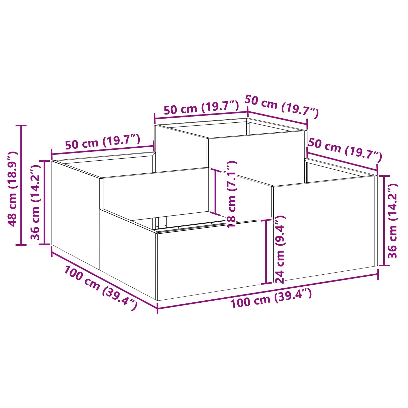 Tuinbak Gegalvaniseerd staal 100 x 100 x 48 cm