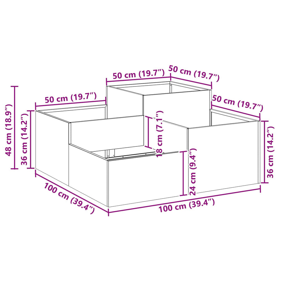 Tuinbak Gegalvaniseerd staal 100 x 100 x 48 cm
