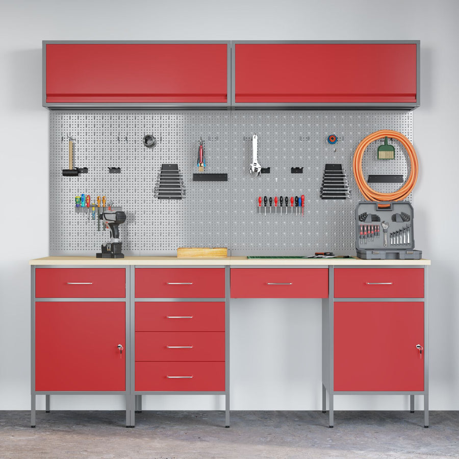 10-Delige Werkbank Set In Rood Staal