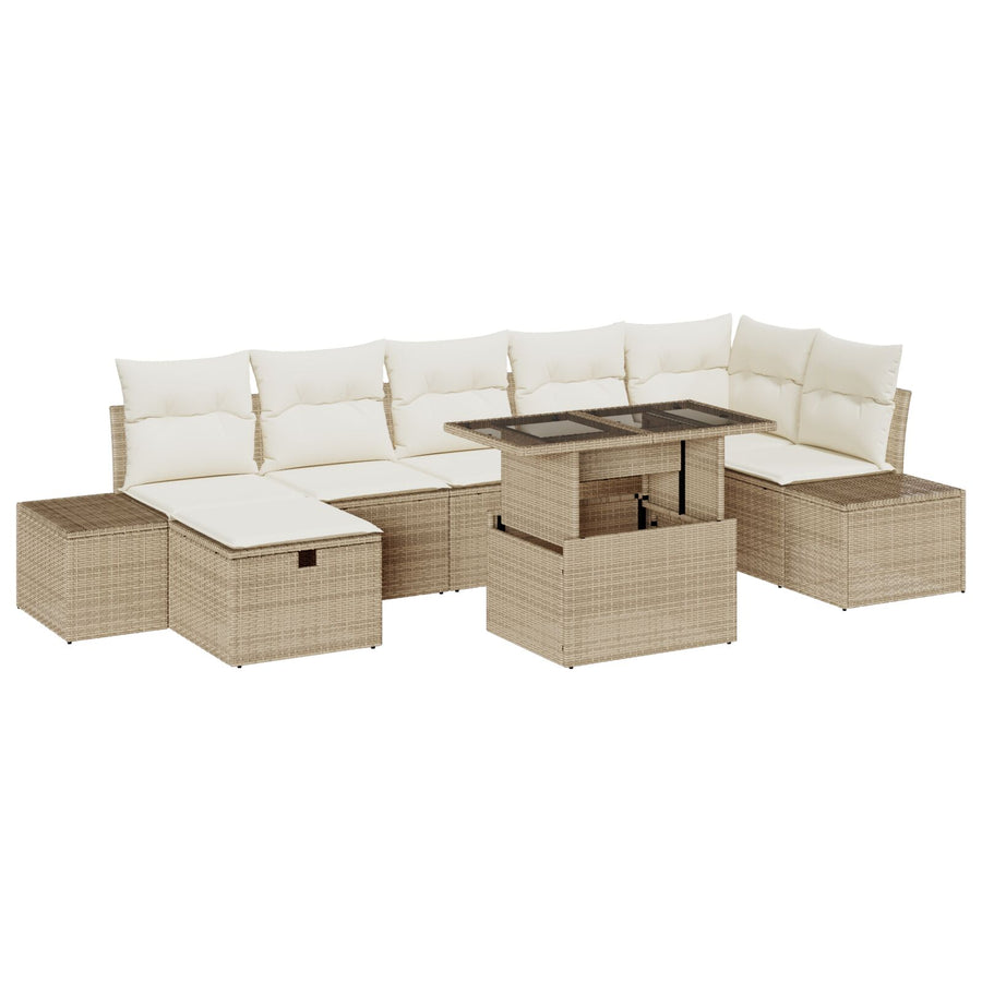 8-Delig Tuin Sofa Set Met Kussens Beige Poly Riet Wit
