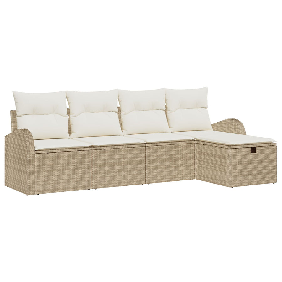 5-Delige Tuinbank Set Met Kussens Beige Poly Riet