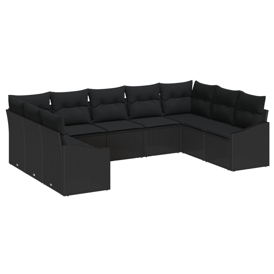 9-Delige Tuin Sofa Set Met Kussens Poly Rattan Zwart zonder tafel