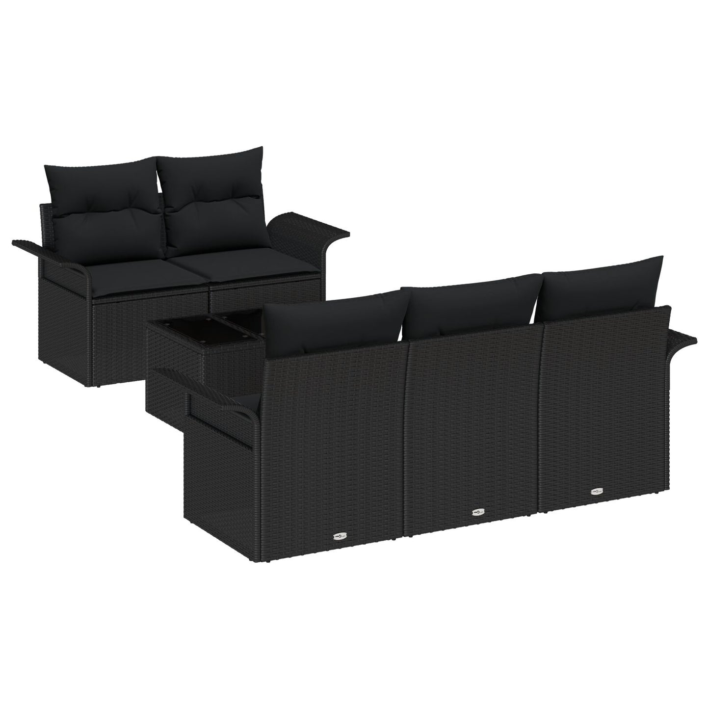 6-Delige Tuin Sofaset Met Kussens Zwart Poly Rattan