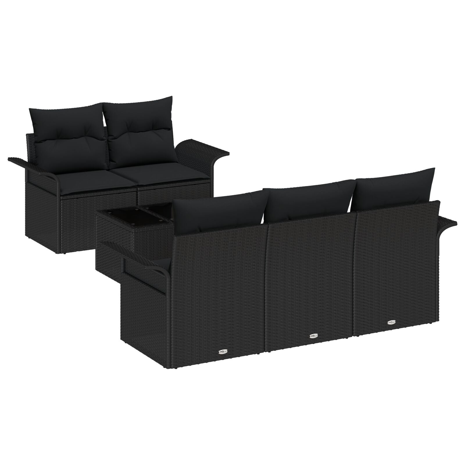 6-Delige Tuin Sofaset Met Kussens Zwart Poly Rattan
