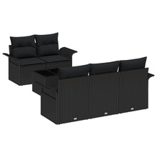 6-Delige Tuin Sofaset Met Kussens Zwart Poly Rattan