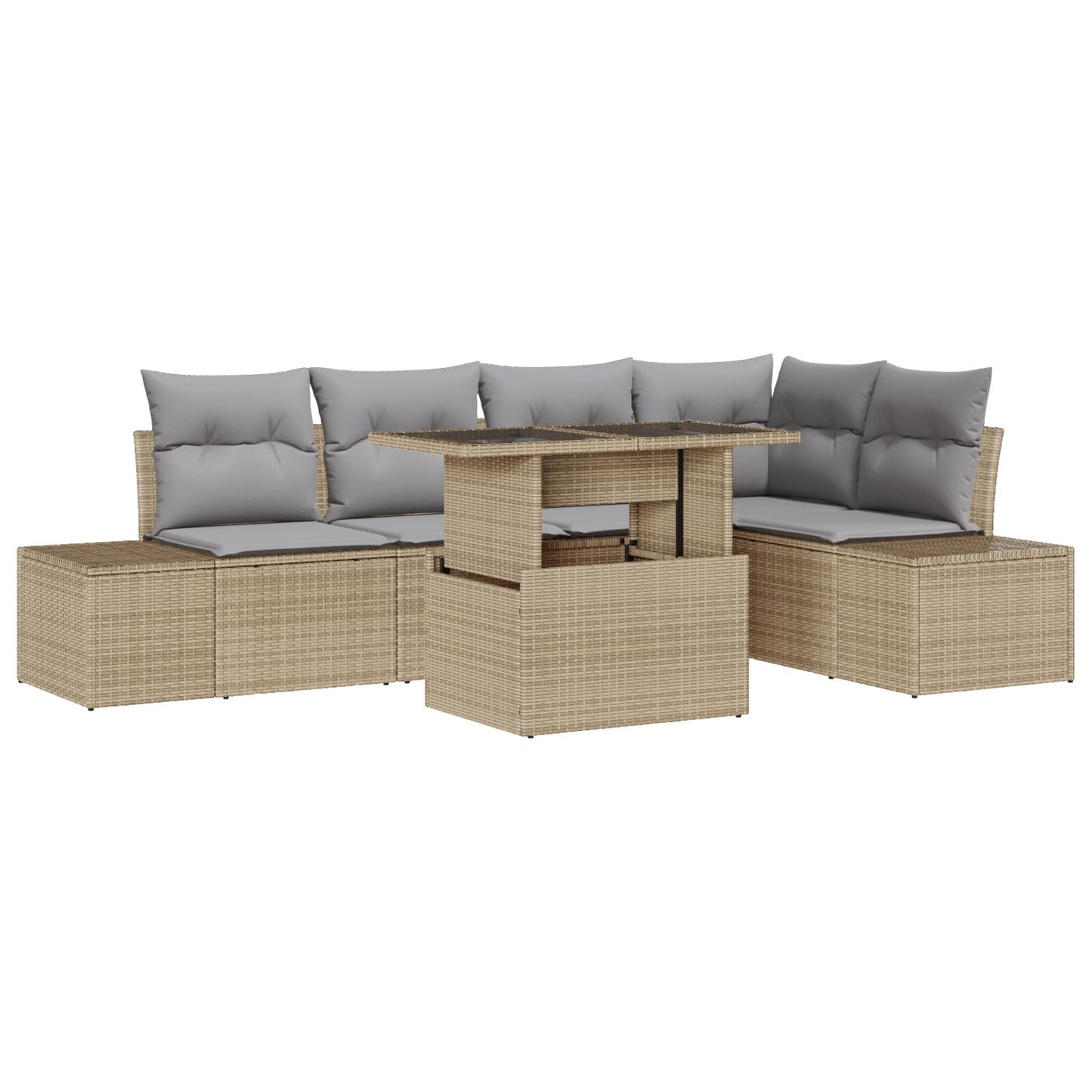 Tuin Sofa Set 6 Deeltjes Beige, Grijs Rattan, Polyester Tuin Sofa