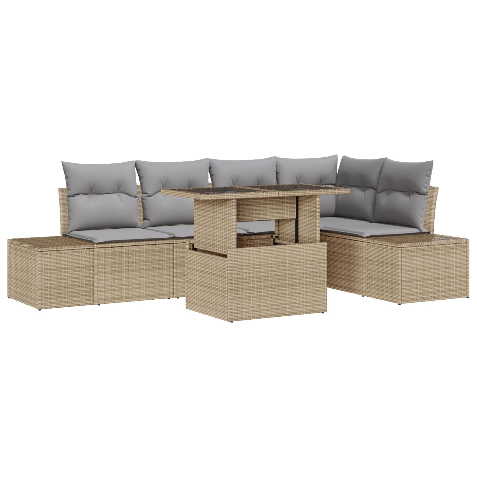 Tuin Sofa Set 6 Deeltjes Beige, Grijs Rattan, Polyester Tuin Sofa