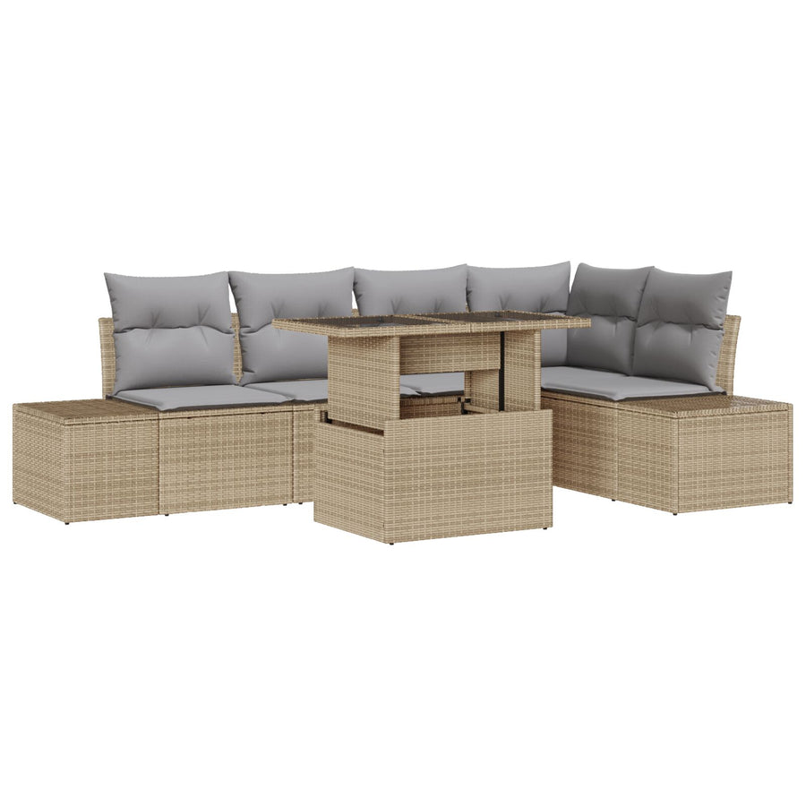 Tuin Sofa Set 6 Deeltjes Beige, Grijs Rattan, Polyester Tuin Sofa