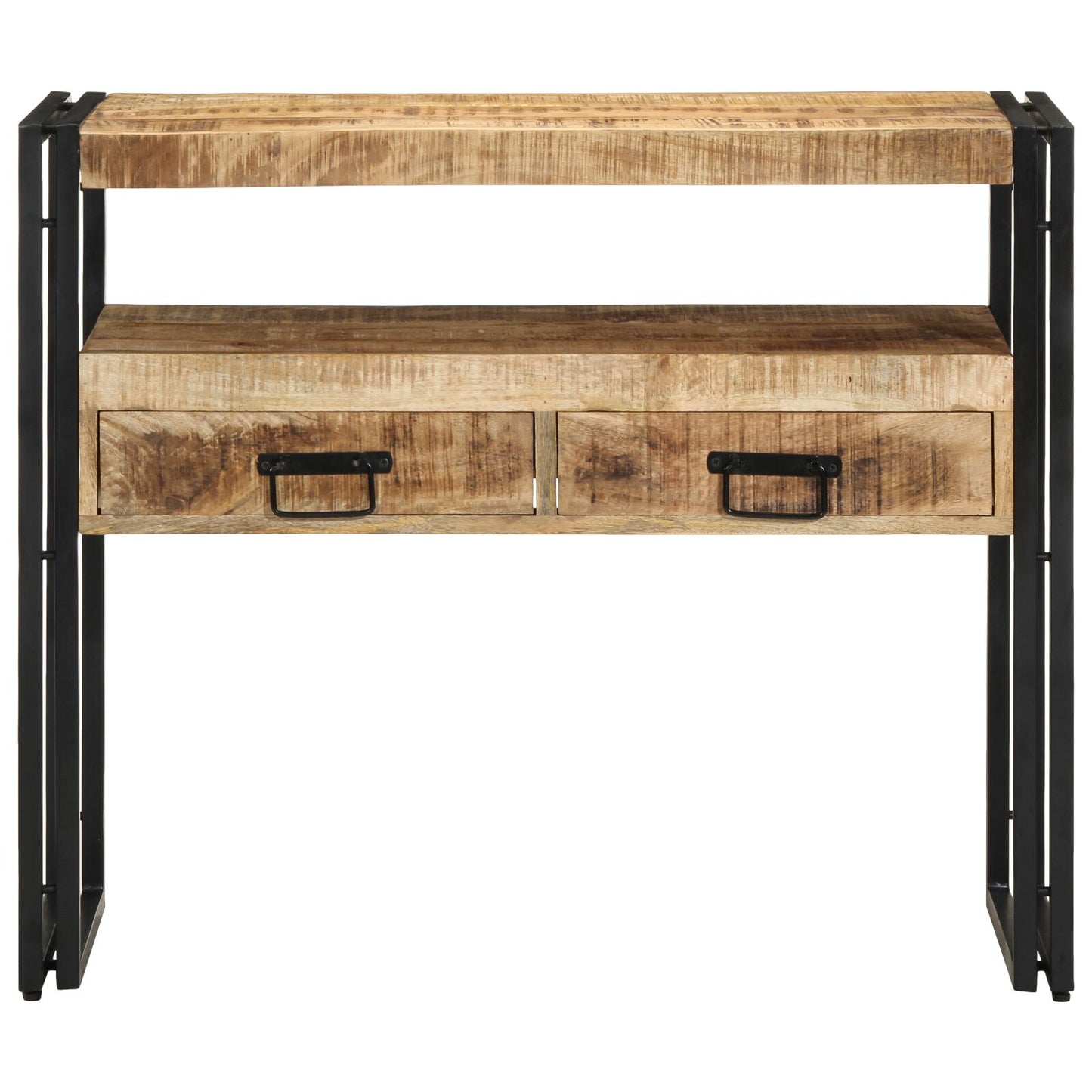 Bijzettafels Zwart En Metaal 90 x 33 x 75 cm Massief mangohout