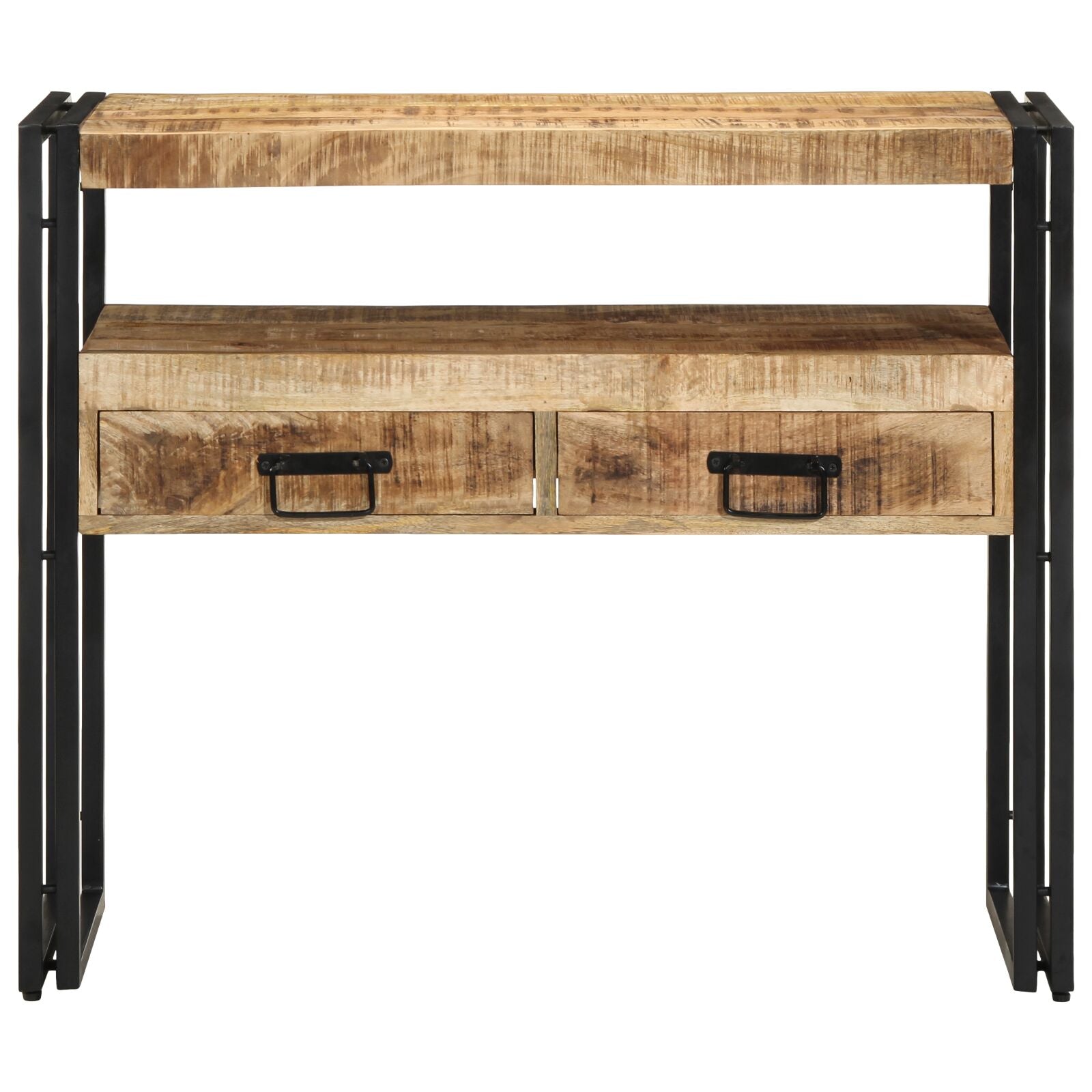 Bijzettafels Zwart En Metaal 90 x 33 x 75 cm Massief mangohout
