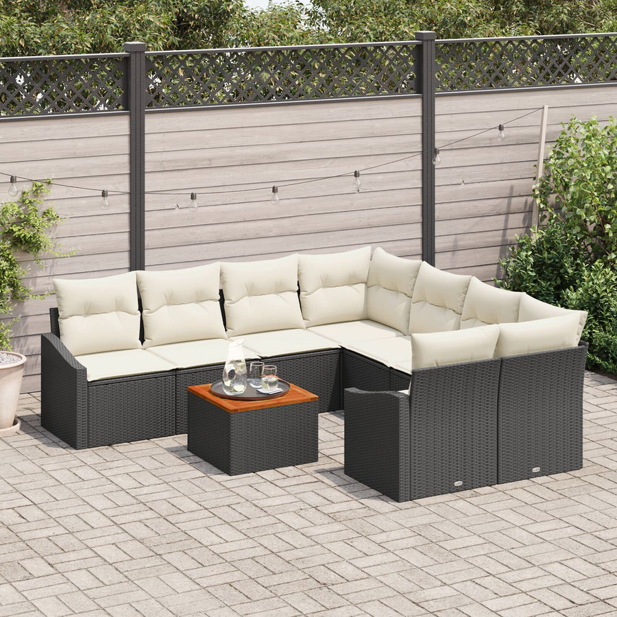 9-Delige Tuin Sofa Set Met Kussens Zwart Poly Rattan Acacia