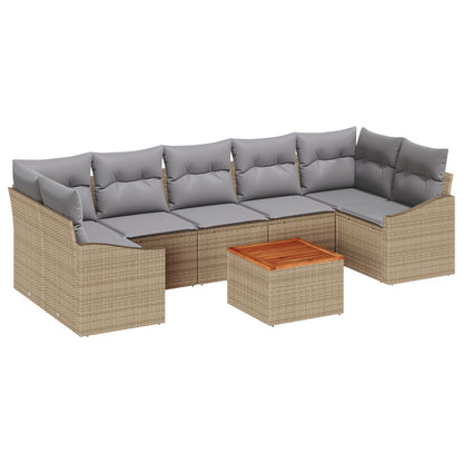 8-Delige Tuin Sofa Set Met Kussens Beige Poly Rattan Acacia