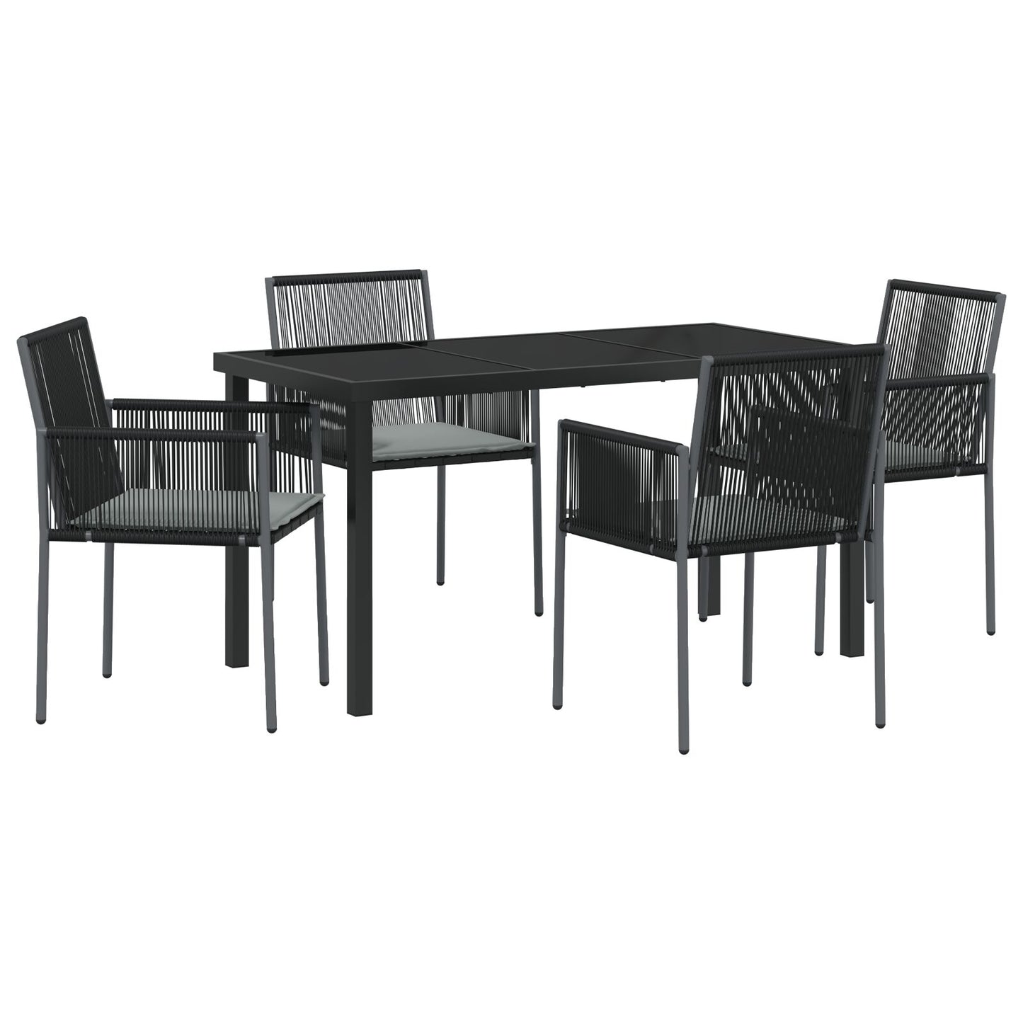 5-Delige Tuin Eetset Met Kussens Zwart Poly Rattan