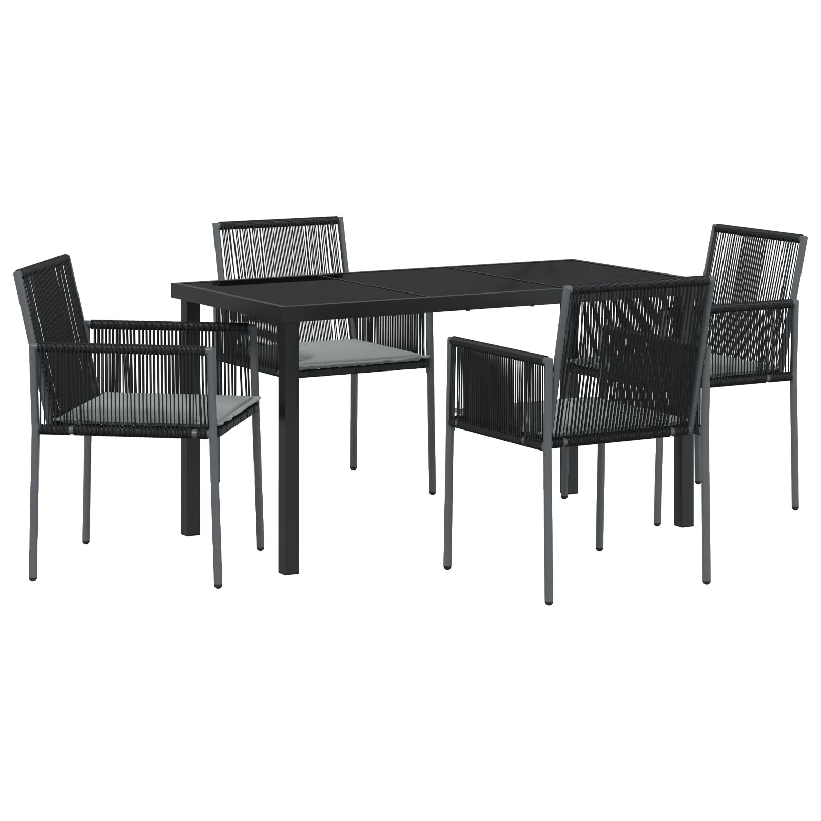 5-Delige Tuin Eetset Met Kussens Zwart Poly Rattan