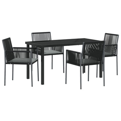 5-Delige Tuin Eetset Met Kussens Zwart Poly Rattan