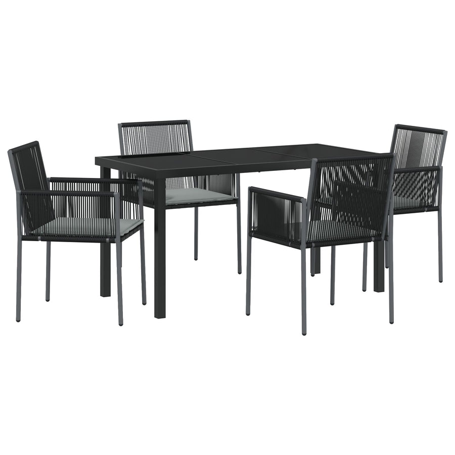 5-Delige Tuin Eetset Met Kussens Zwart Poly Rattan