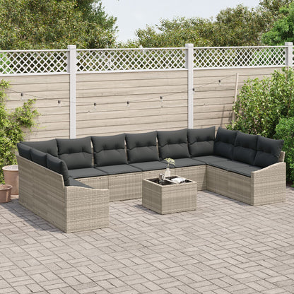 Tuinsofa Set 11-Delig Grijs Poly Rattan Buitensofa Rechthoekig