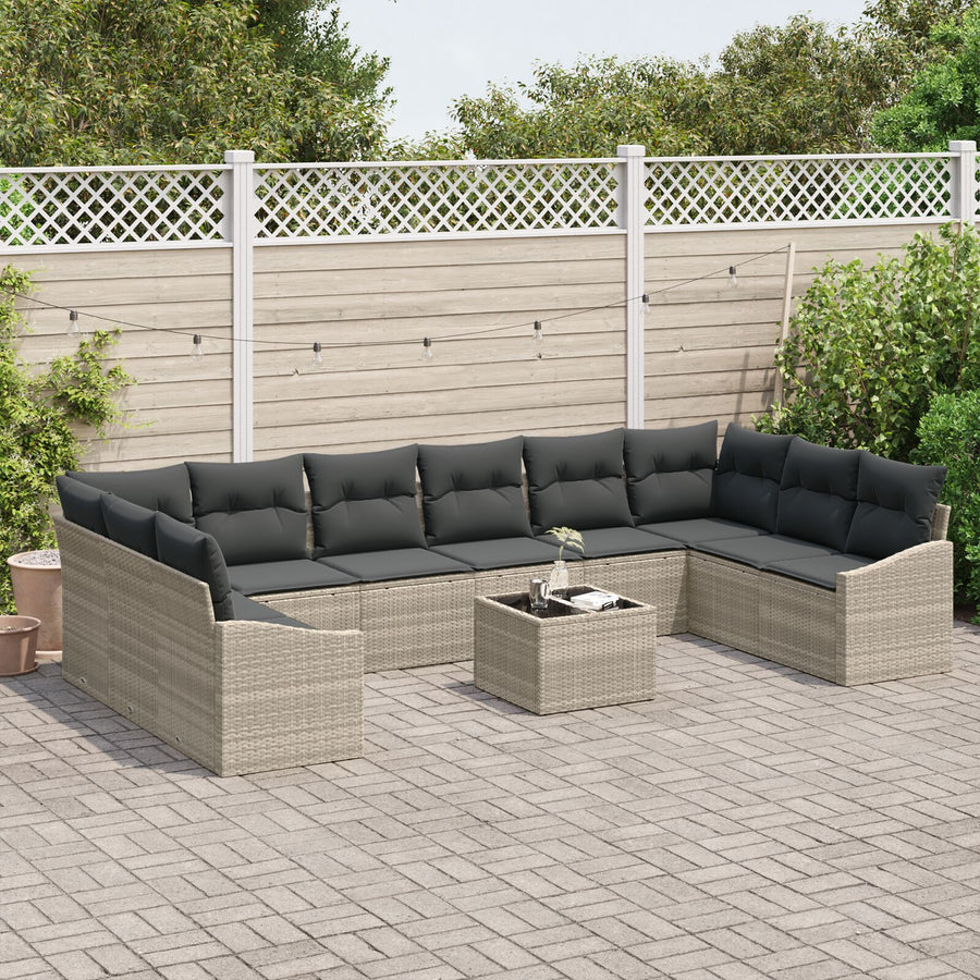 Tuinsofa Set 11-Delig Grijs Poly Rattan Buitensofa Rechthoekig