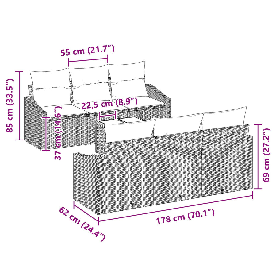 7 Delige Tuin Sofa Set Met Kussens Beige Poly Rattan