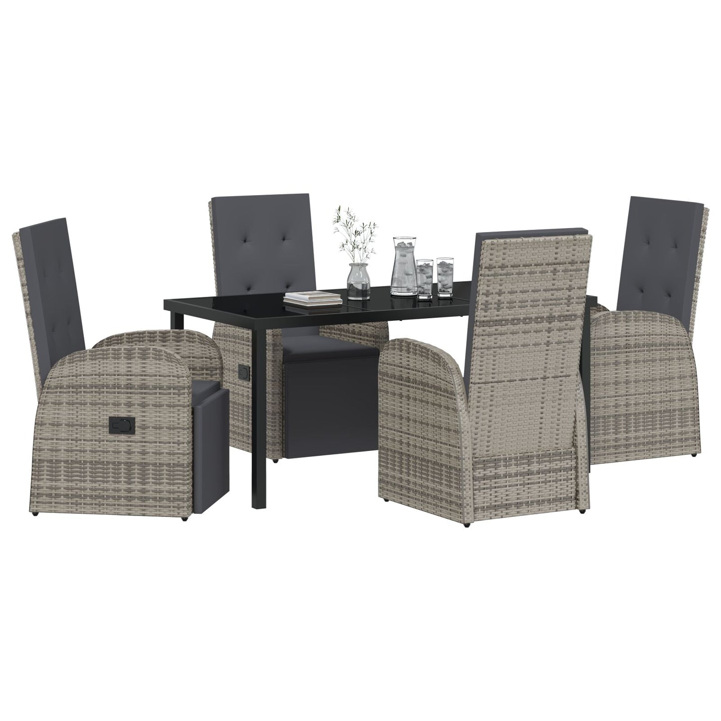5-Delig Tuin Eetset Met Kussens Grijs Poly Rattan