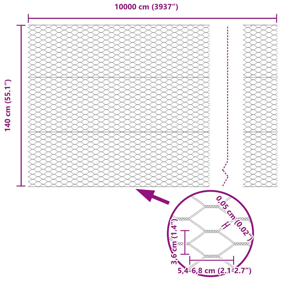 Hexagonale Omheining 1.4X100 M Gegalvaniseerd Staal 100 x 1.4 m 36 mm