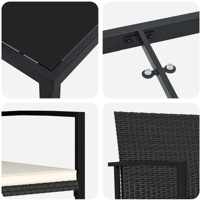 7-Delige Tuin Eetset Zwart Poly Rattan