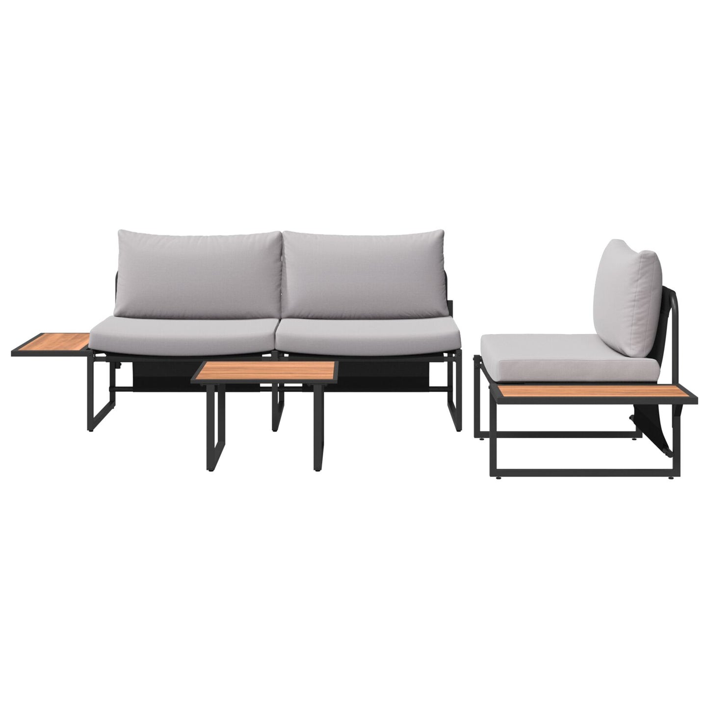 3-Delig Tuinsofa Set Met Lichtgrijze Kussens