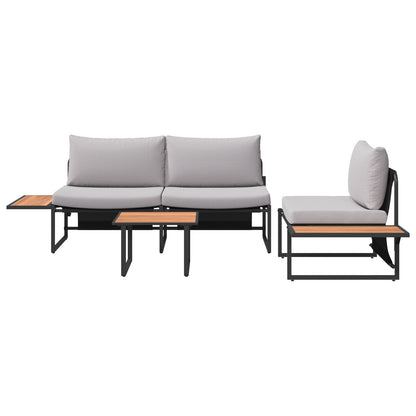 3-Delig Tuinsofa Set Met Lichtgrijze Kussens