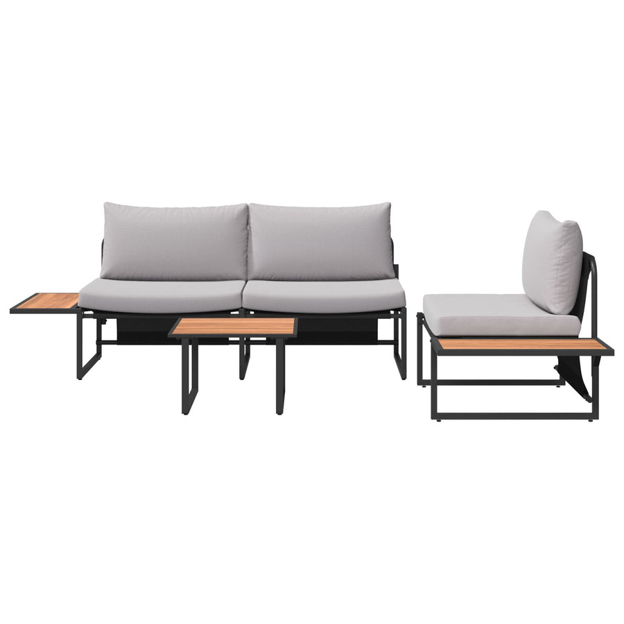 3-Delig Tuinsofa Set Met Lichtgrijze Kussens