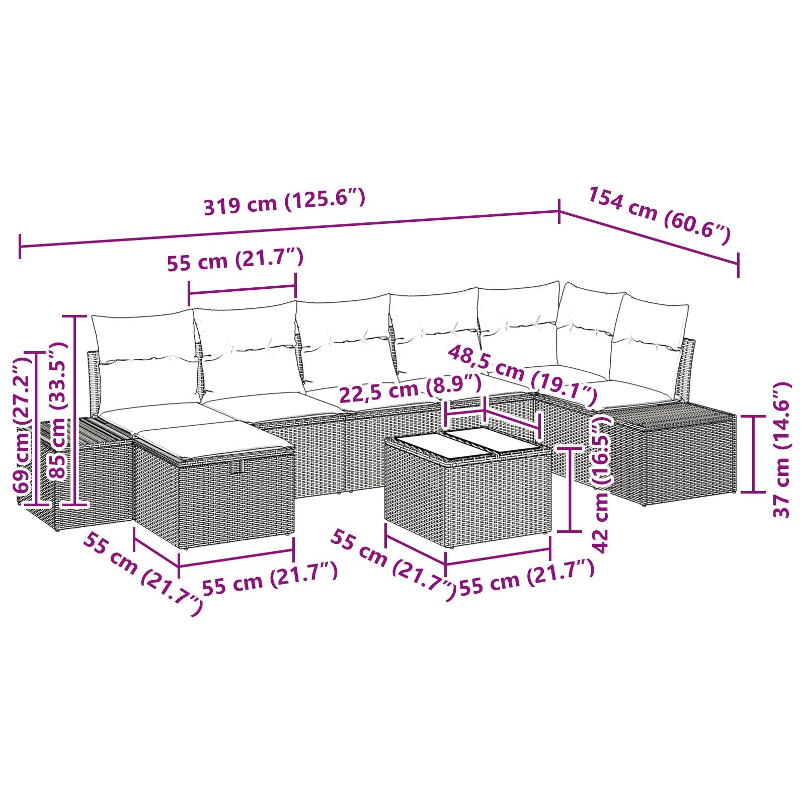 8-Delige Tuin Sofa Set Met Kussens Grijs Poly Rattan