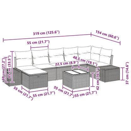 8-Delige Tuin Sofa Set Met Kussens Grijs Poly Rattan