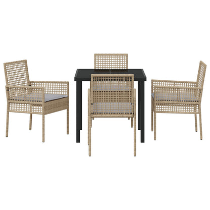 5-Delige Tuin Eettafelset Met Kussens Beige Poly Riet
