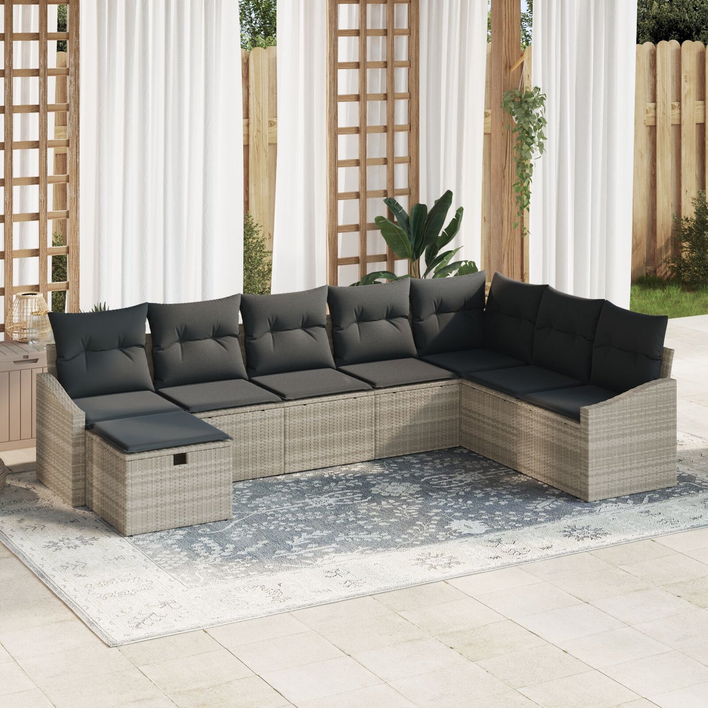 8-Delige Tuin Sofa Set Met Kussens Lichtgrijs Poly Rattan Wit