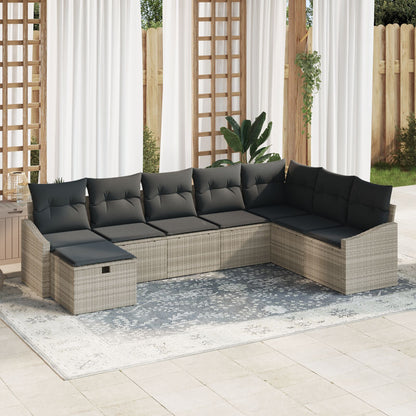 8-Delige Tuin Sofa Set Met Kussens Lichtgrijs Poly Rattan Wit