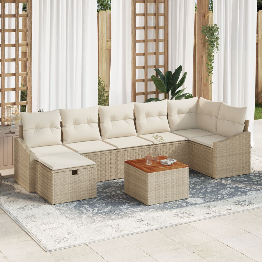 8 Delig Tuin Sofa Set Met Kussens Beige Poly Rattan Wit