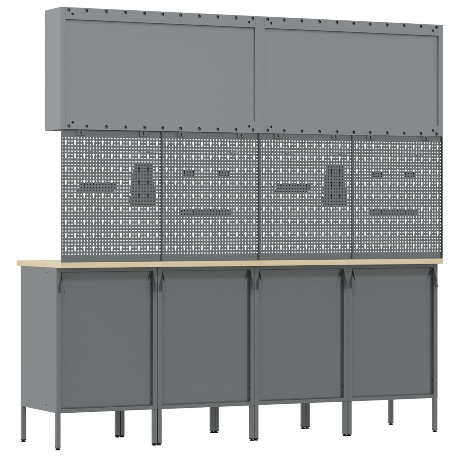 10-Delige Werkcabinet En Pegboard Set Mdf En Metaal 4x (2x84/2x85 cm) Rood 4x kast + 4x gereedschapspaneel + 2x gereedschap kast