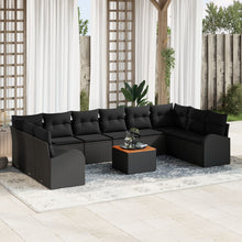 11-Delige Tuinsofa Set Met Kussens Zwart Poly Rattan Acacia