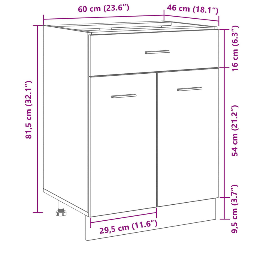 Zwarte Eiken Lades Onderkast - 60X46X81.5 Cm Gemaakt Van Bewerkt Hout
