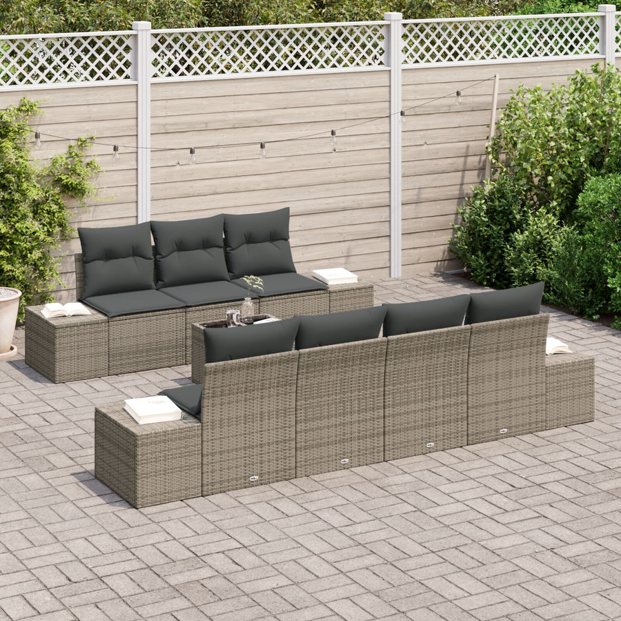8-Delige Tuin Sofa Set Met Kussens Grijs Poly Rattan