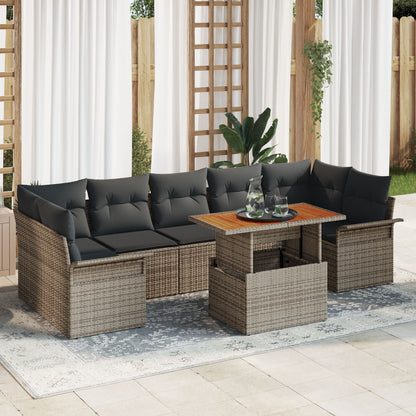 8-Delige Tuinsalonset Met Kussens Grijs Poly Riet Acaciahout