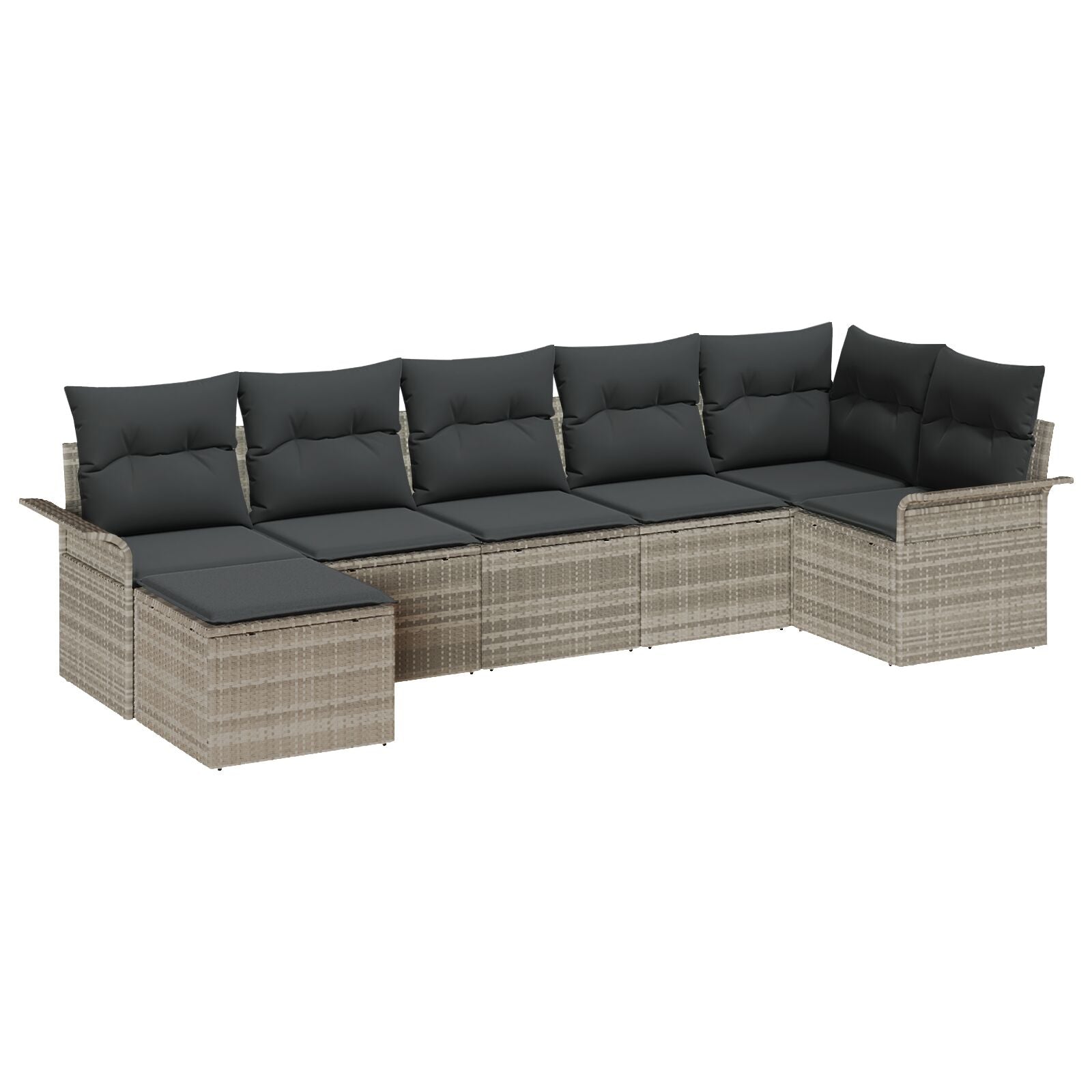 7-Delige Tuinsofa Set Met Kussens Lichtgrijs Poly Rattan