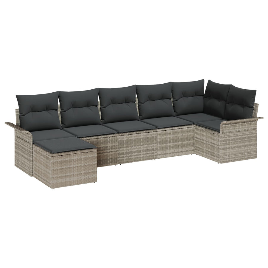 7-Delige Tuinsofa Set Met Kussens Lichtgrijs Poly Rattan