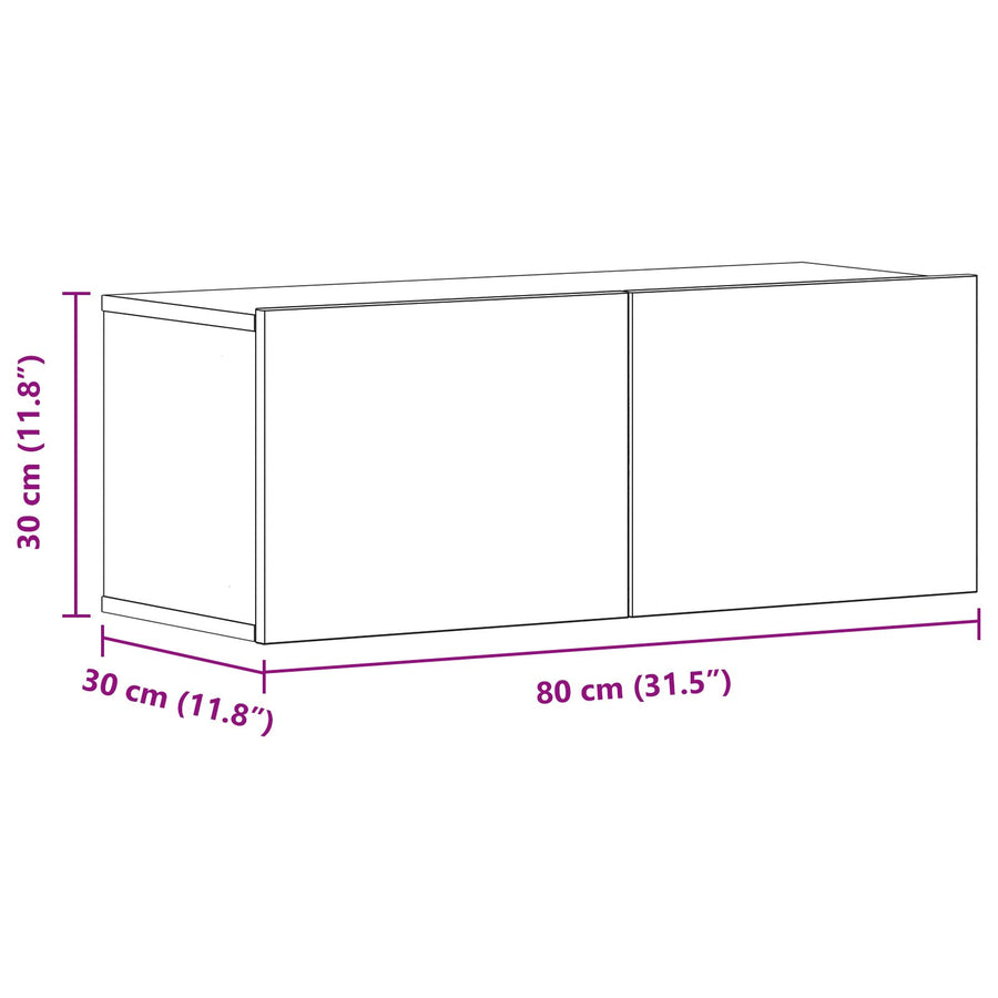 Tv Wandkasten (Set Van 2) - Zwart Eiken, 80X30X30 Cm, Gemaakt Van Bewerkt Hout