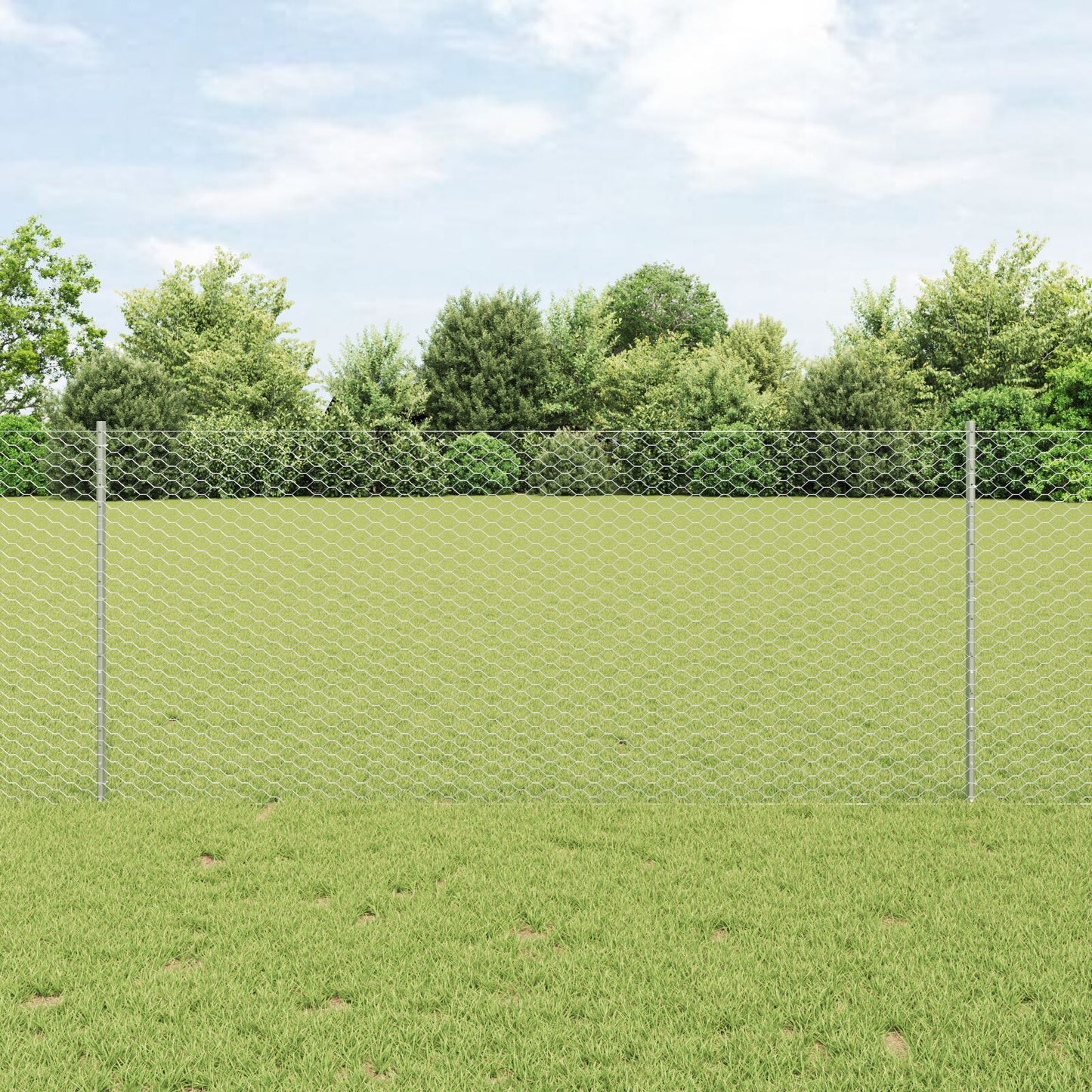 Hekpalen 22 Stuks U-Vorm 120 Cm Gegalvaniseerd Staal,  Hexagonaal Hek 1X50 M Gegalvaniseerd Staal