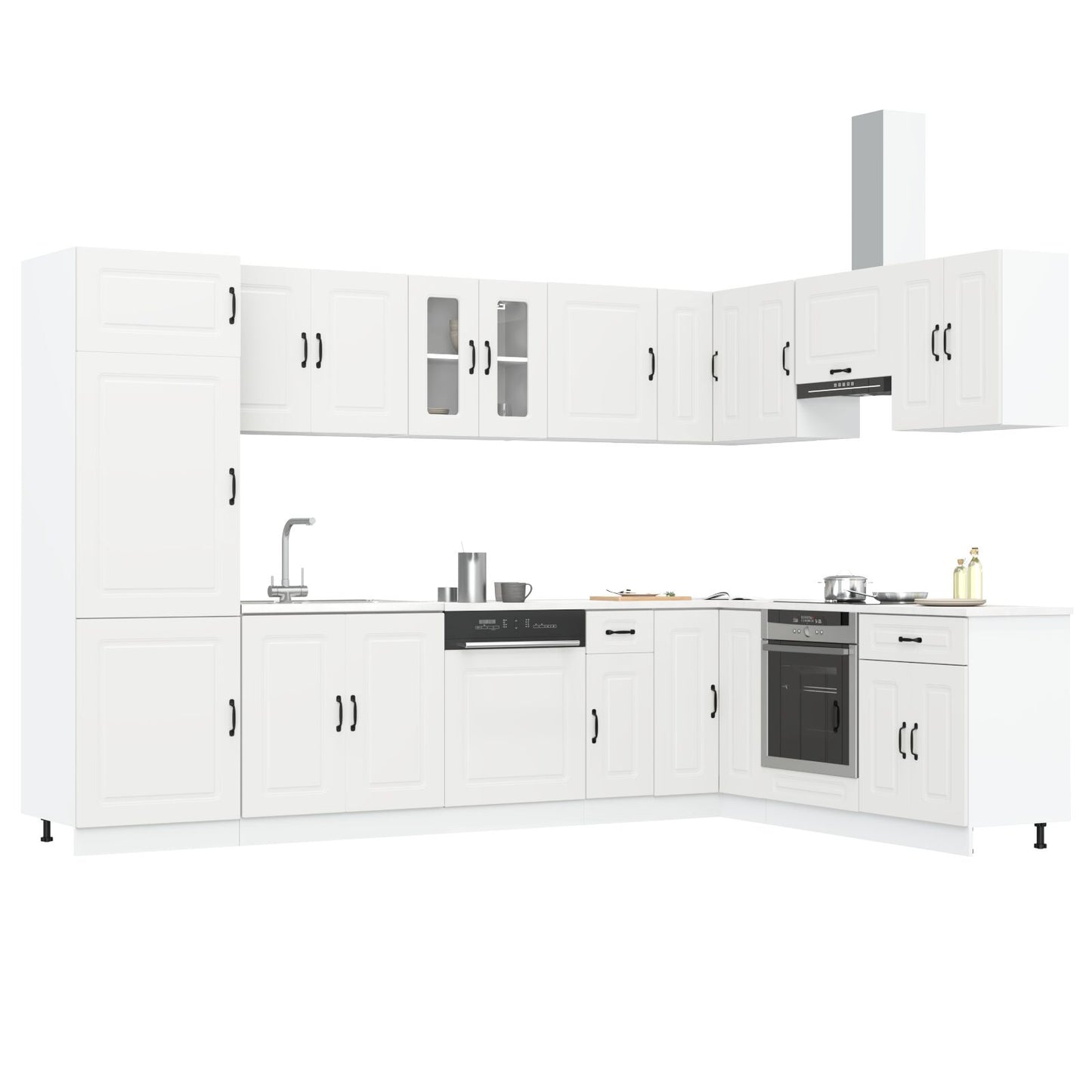 Keuken Cabinet ""Kalmar"" Met Dubbele Wastafels Bewerkt Hout Wit