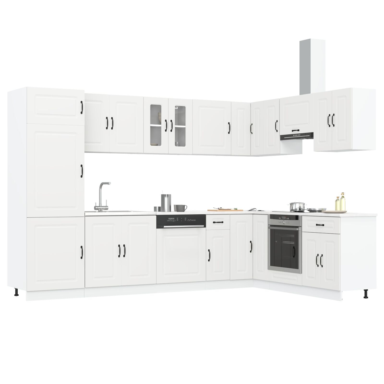 Keuken Cabinet ""Kalmar"" Met Dubbele Wastafels Bewerkt Hout Wit