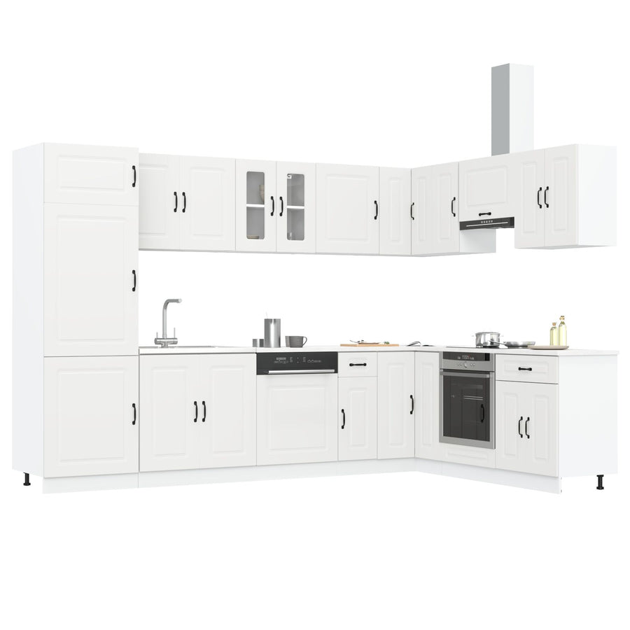 Keuken Cabinet ""Kalmar"" Met Dubbele Wastafels Bewerkt Hout Wit